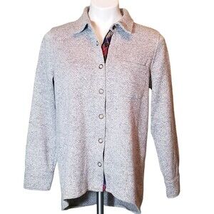 Soft Surroundings Womens Willow Snap Front Long Sleeve Shirt Jacket Gray Size PM